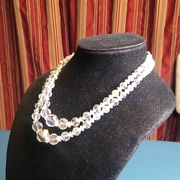 Elegant Aurora Borealis Crystal Beaded Two Strand Necklace - Picture 2 of 8